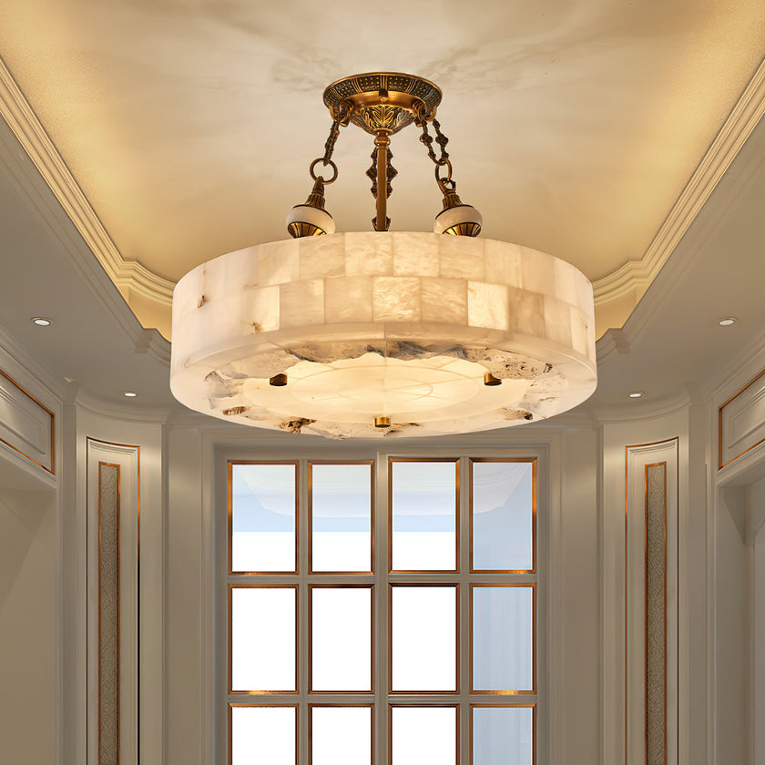 Grid Round Alabaster Ceiling Light