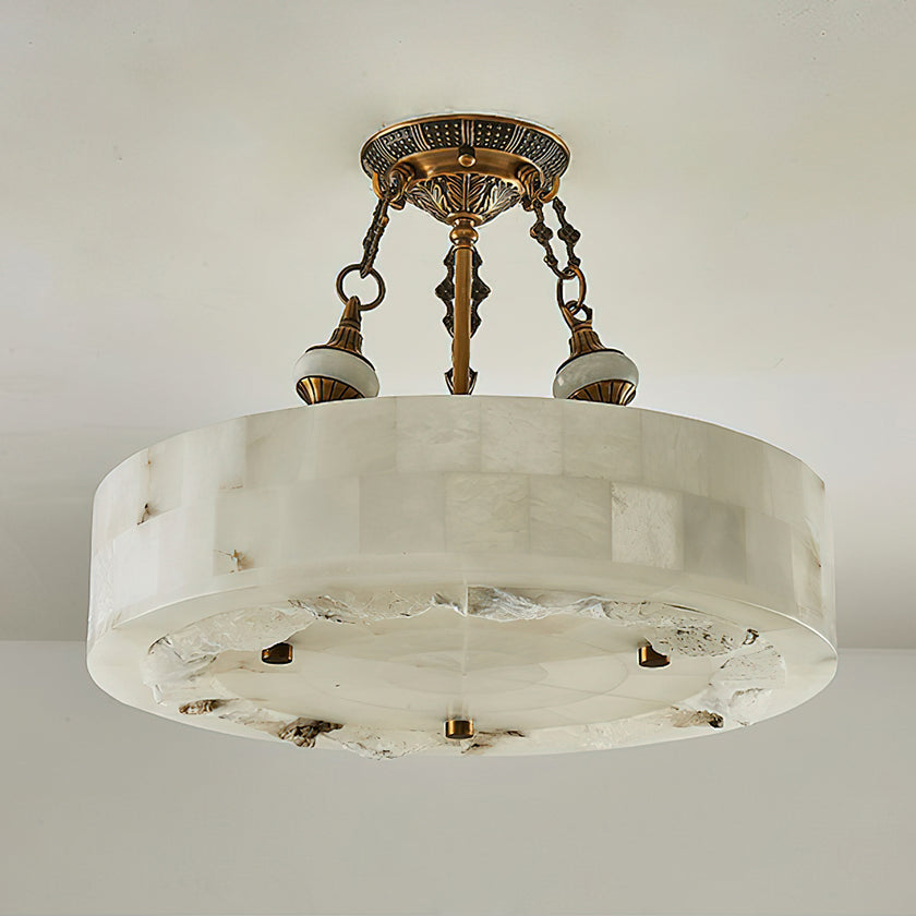 Grid Round Alabaster Ceiling Light