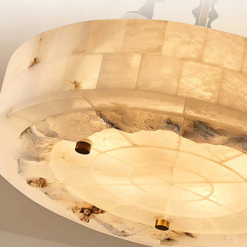 Grid Round Alabaster Ceiling Light