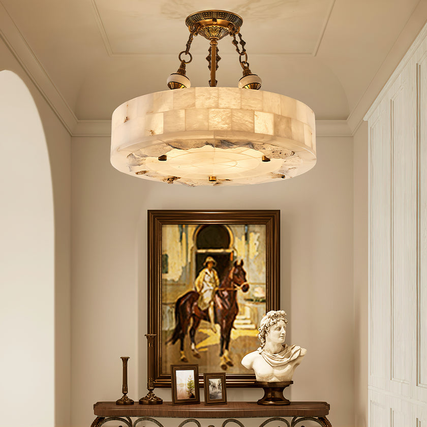 Grid Round Alabaster Ceiling Light