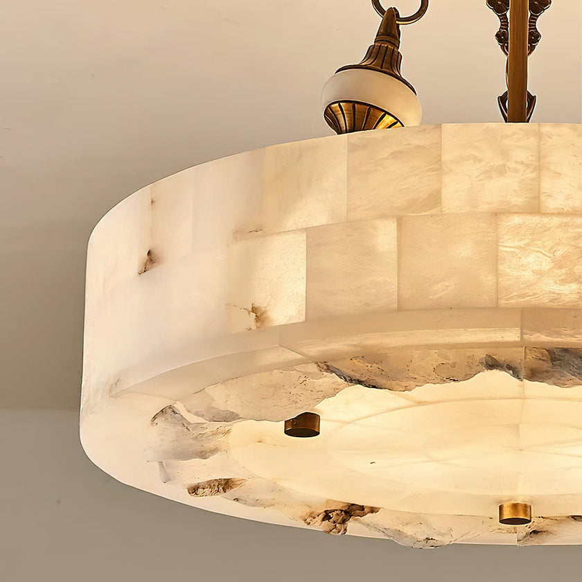 Grid Round Alabaster Ceiling Light