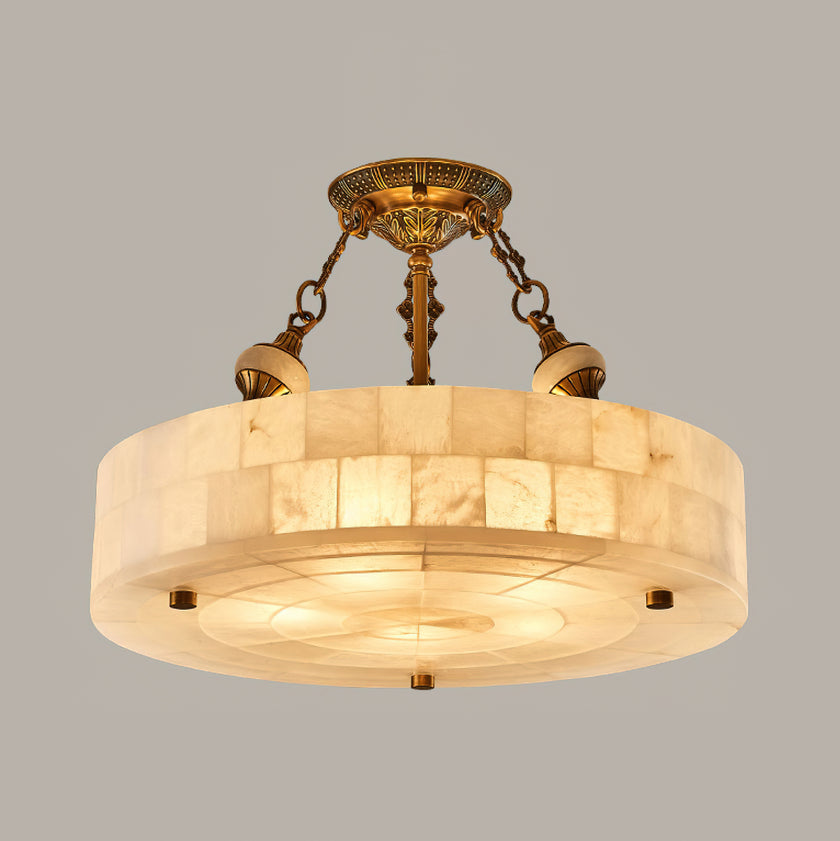 Grid Round Alabaster Ceiling Light