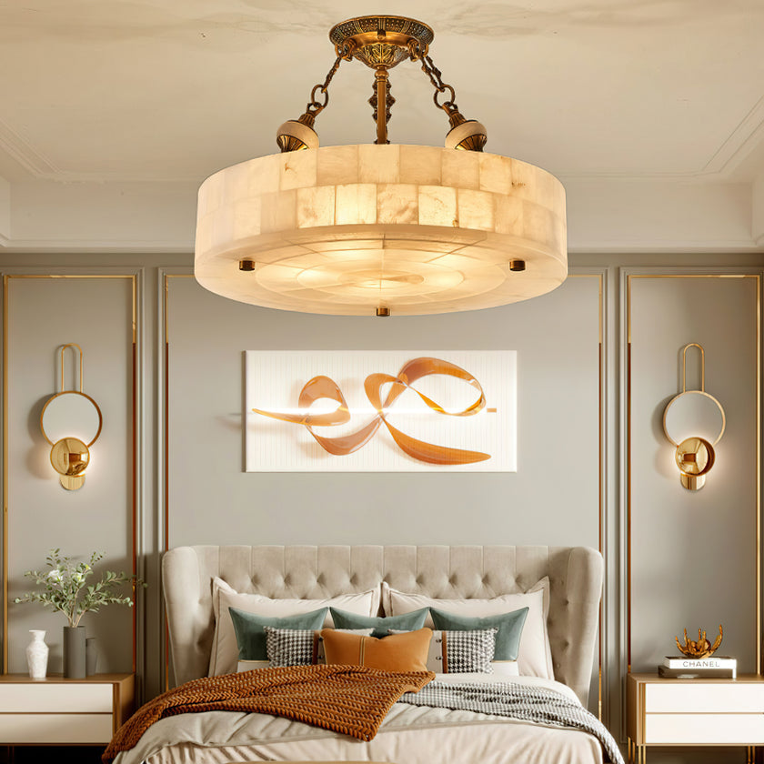 Grid Round Alabaster Ceiling Light