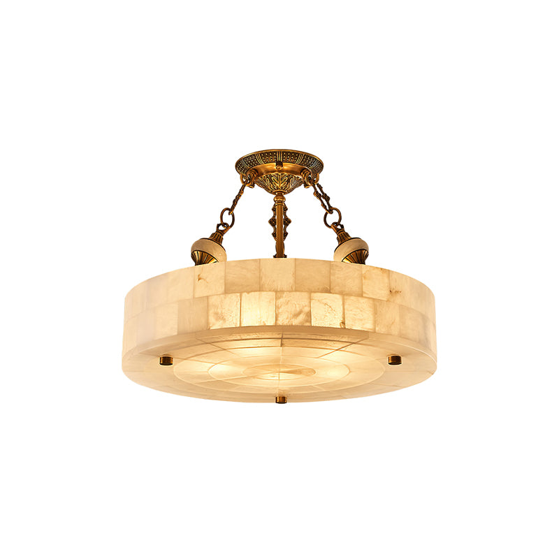 Grid Round Alabaster Ceiling Light