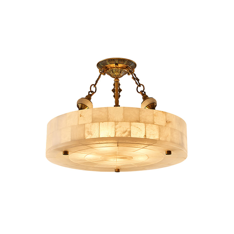 Grid Round Alabaster Ceiling Light