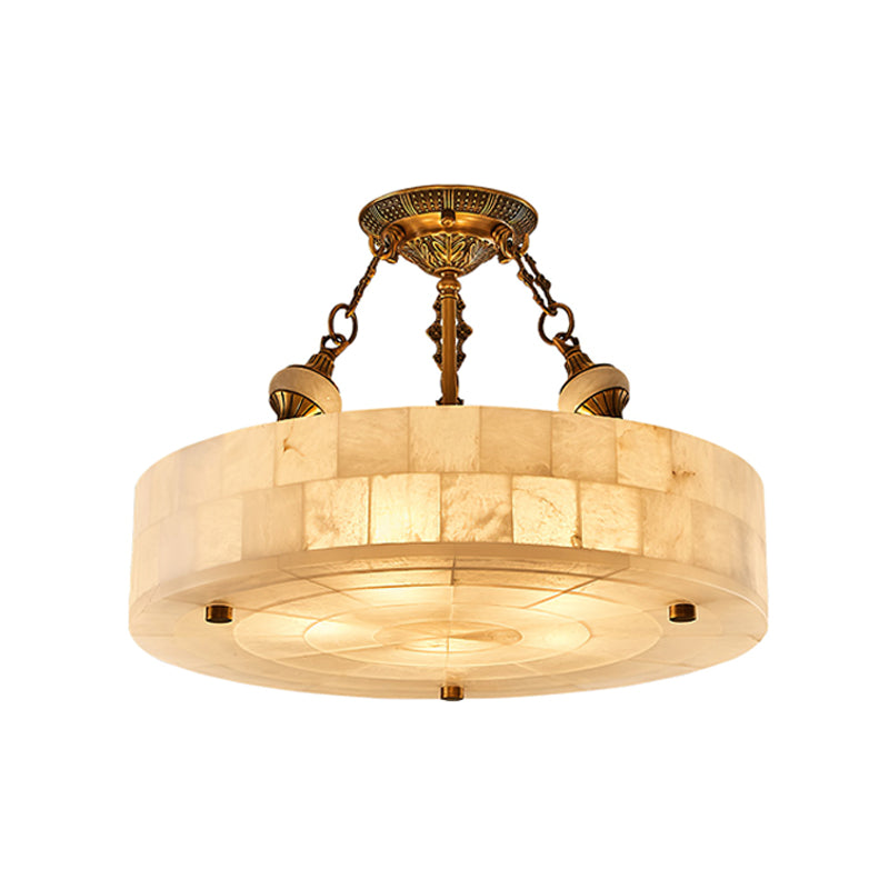 Grid Round Alabaster Ceiling Light