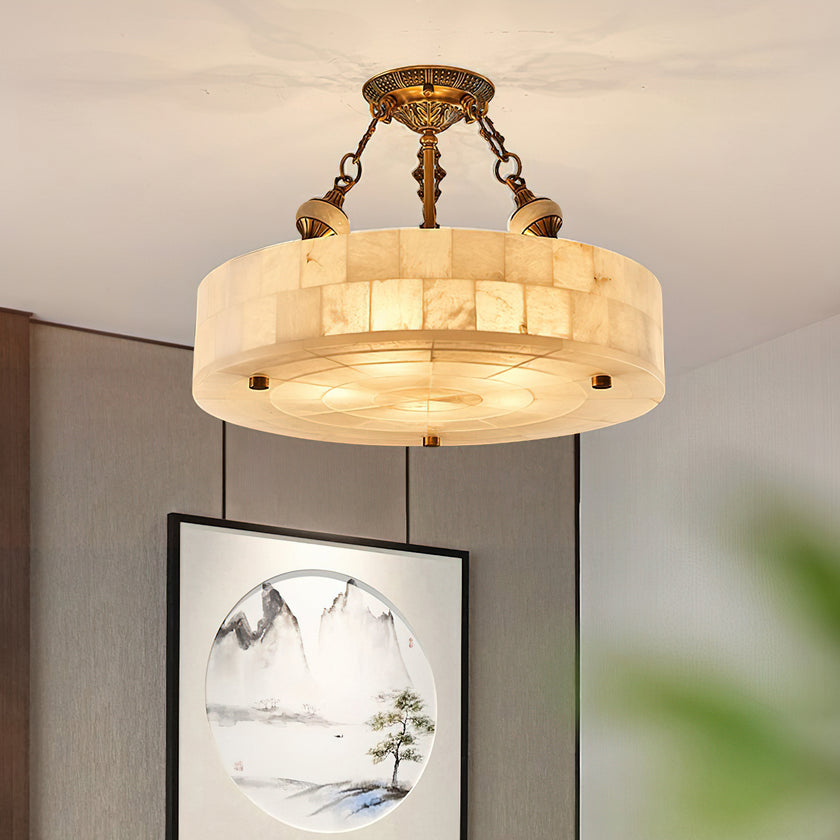 Grid Round Alabaster Ceiling Light