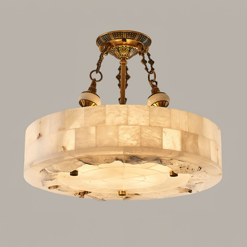 Grid Round Alabaster Ceiling Light