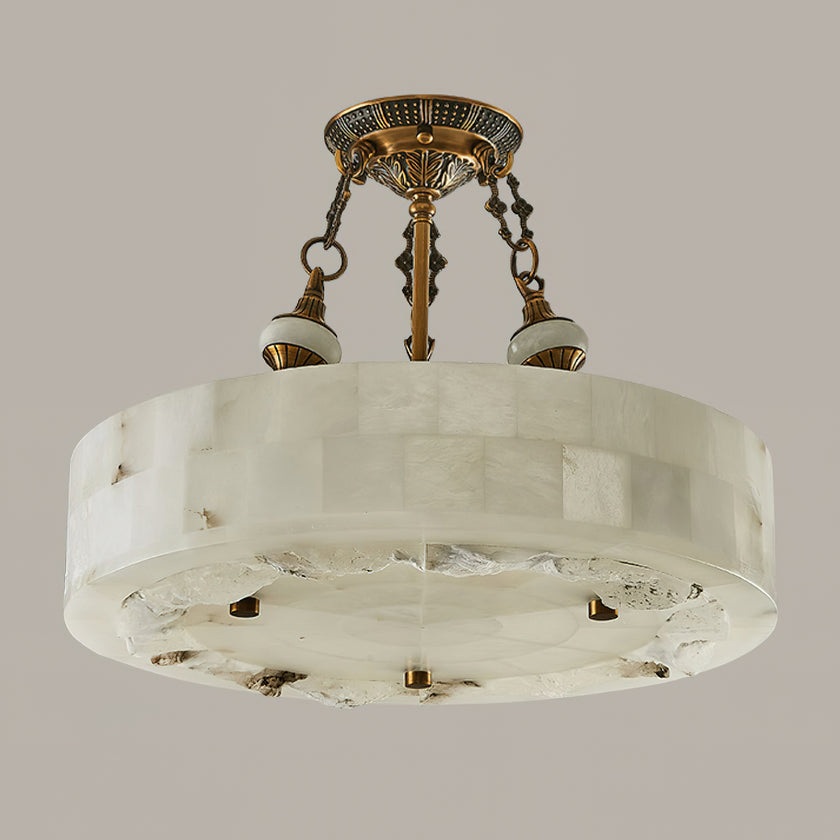 Grid Round Alabaster Ceiling Light