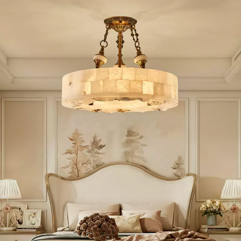 Grid Round Alabaster Ceiling Light