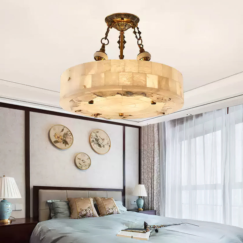 Grid Round Alabaster Ceiling Light