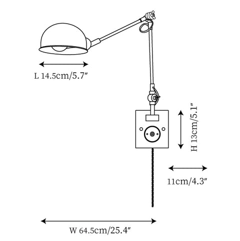Gris Wandlamp met Stekker — Dimensioentekeningen 1