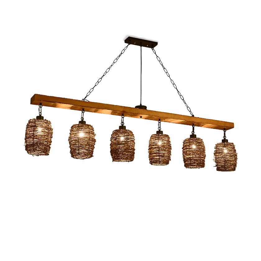 Industrial Rattan Dining Room Chandelier