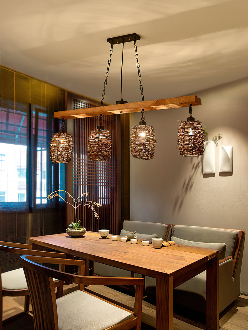 Industrial Rattan Dining Room Chandelier