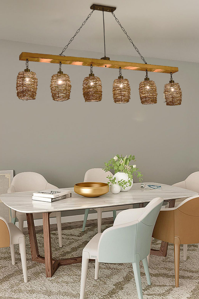 Industrial Rattan Dining Room Chandelier