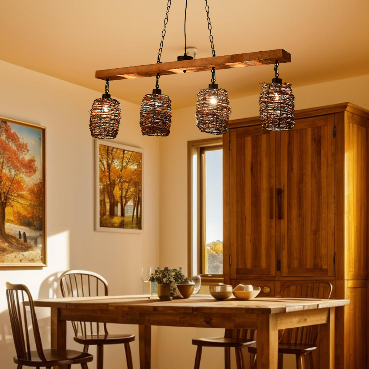 Industrial Rattan Dining Room Chandelier – detail 2