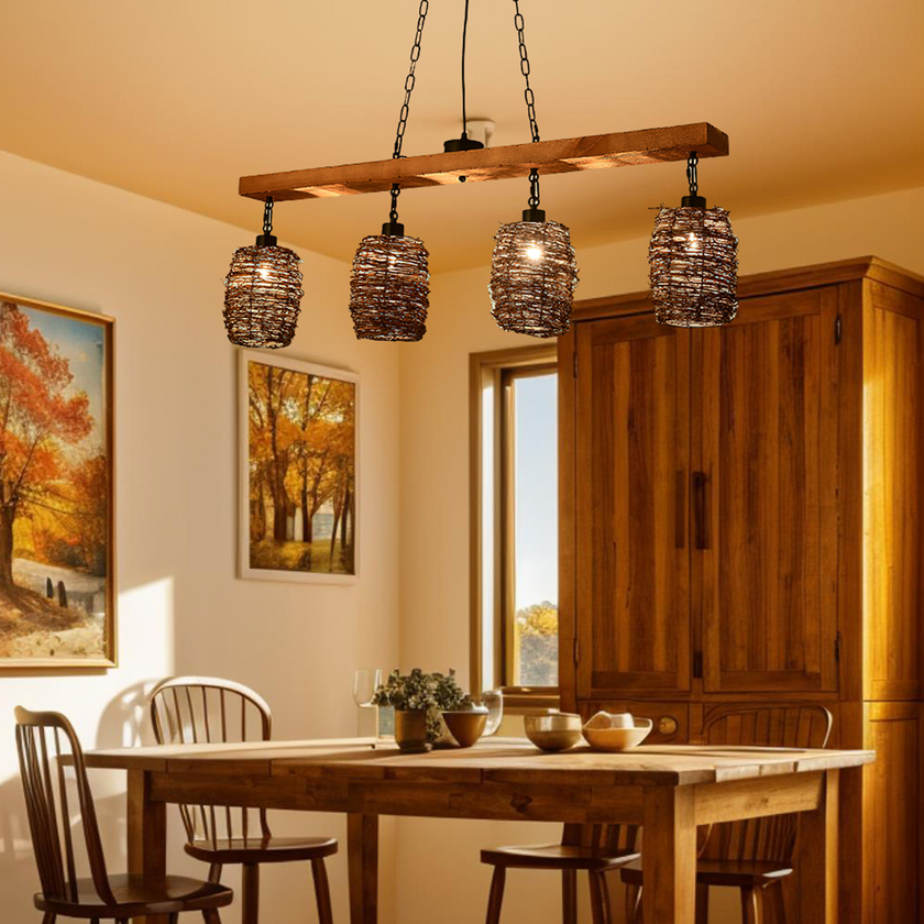 Industrial Rattan Dining Room Chandelier