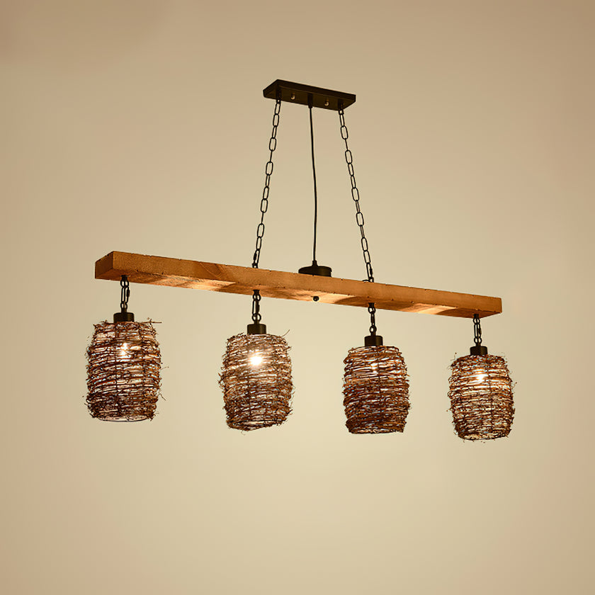 Industrial Rattan Dining Room Chandelier