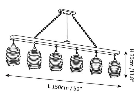 ثريا غرفة الطعام Industrial Rattan — رسومات الأبعاد 3