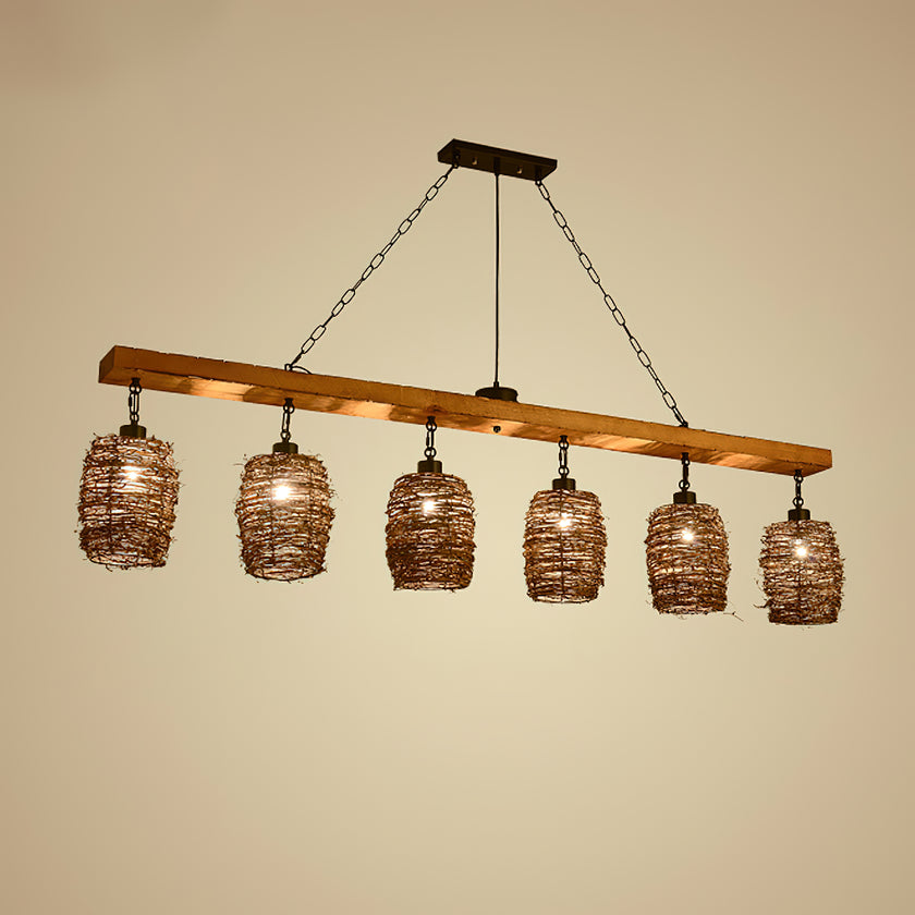 Industrial Rattan Dining Room Chandelier