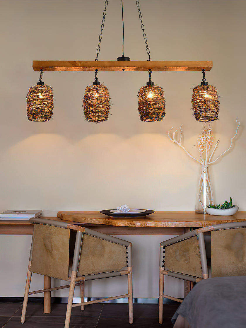 Industrial Rattan Dining Room Chandelier