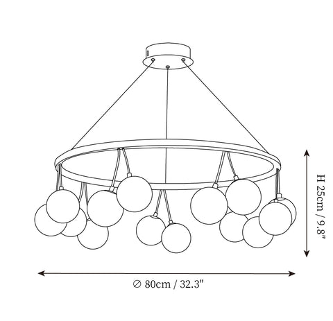 Jarvis Ronde Glazen Kroonluchter — Dimensioentekeningen 1