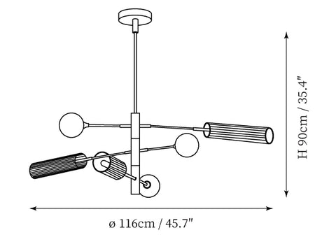 6 Heads: ∅ 45.7″ x H 35.4″ / Dia 116cm x H 90cm