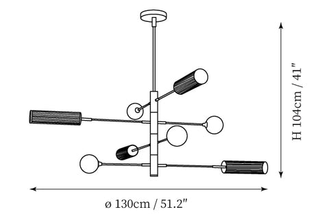 8 Heads: ∅ 51.2″ x H 41″ / Dia 130cm x H 104cm