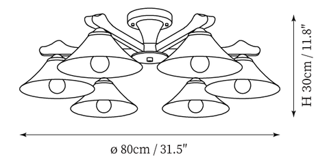 Model B 6-Lights: ∅ 31.5″ x H 11.8″