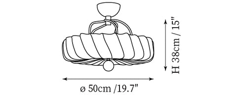Model B: ∅ 19,7″ x H 15″ / Dia 50cm x H 38cm