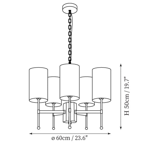5 Luci: ∅ 23,6″ x H 19,7" / Dia 60cm x H 50cm