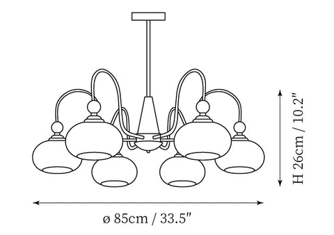 6Heads: ∅ 33.5″ x H 10.2″ / Dia 85cm x H 26cm