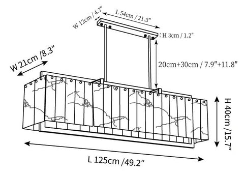 L 49.2″ x W 8.3″ x H 15.7″ / L 125cm x W 21cm x H 40cm