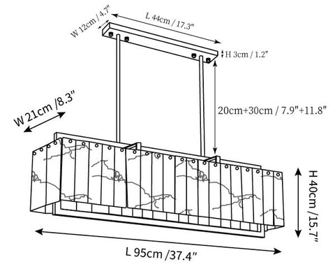 L 37.4″ x W 8.3″ x H 15.7″ / L 95cm x W 21cm x H 40cm
