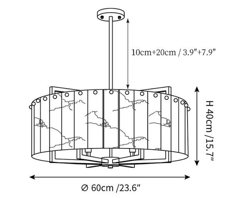 6 heads Size: ∅ 23.6″ x H 15.7″ / Dia 60cm x H 40cm