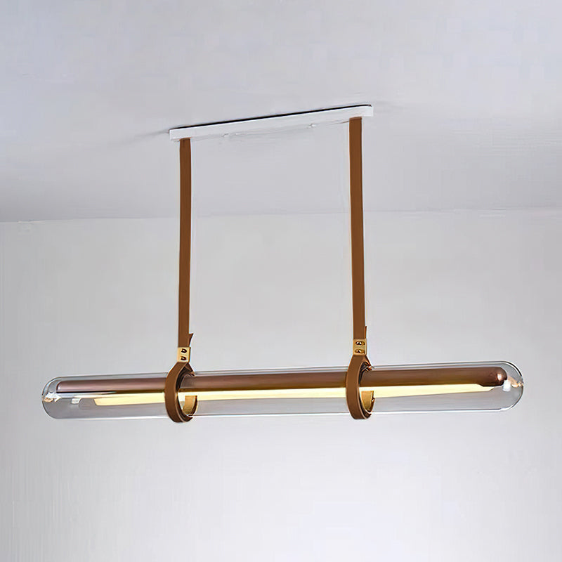 Long Glass Leather Pendant Light