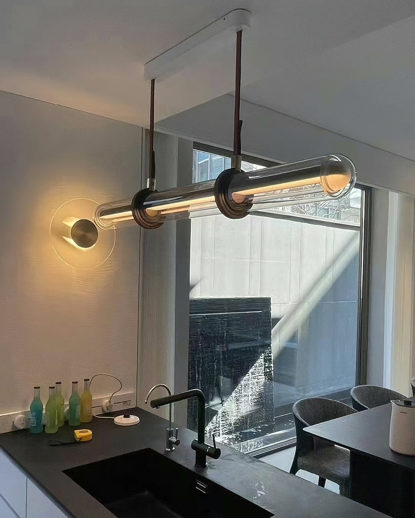 Long Glass Leather Pendant Light