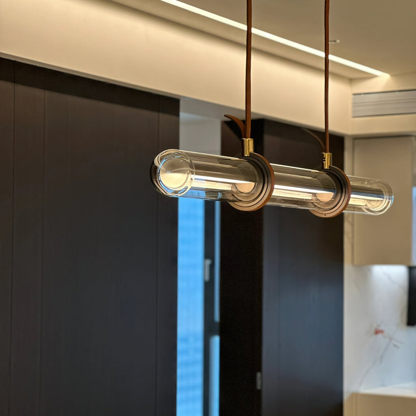 Long Glass Leather Pendant Light