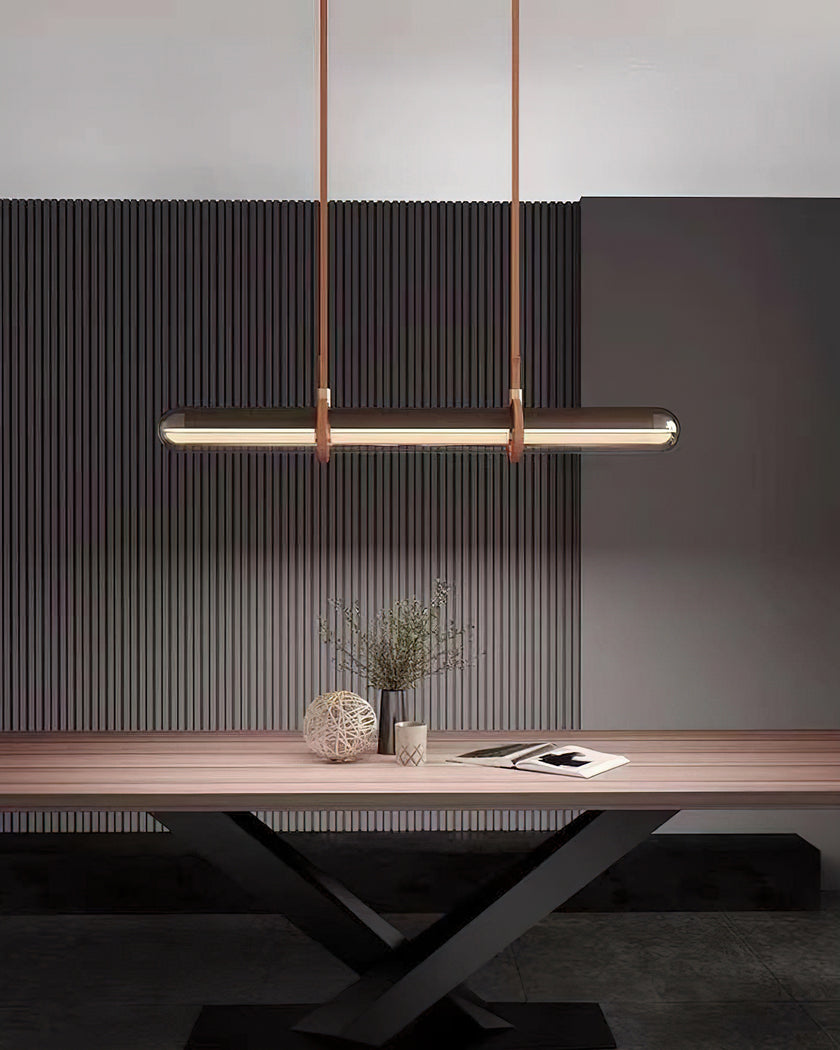 Long Glass Leather Pendant Light