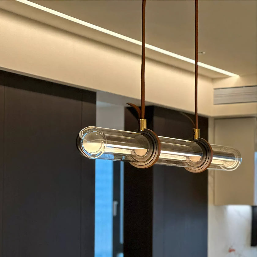 Long Glass Leather Pendant Light