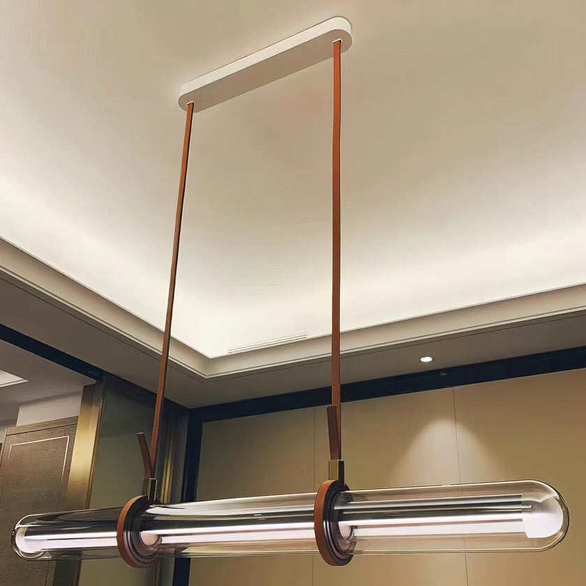 Long Glass Leather Pendant Light