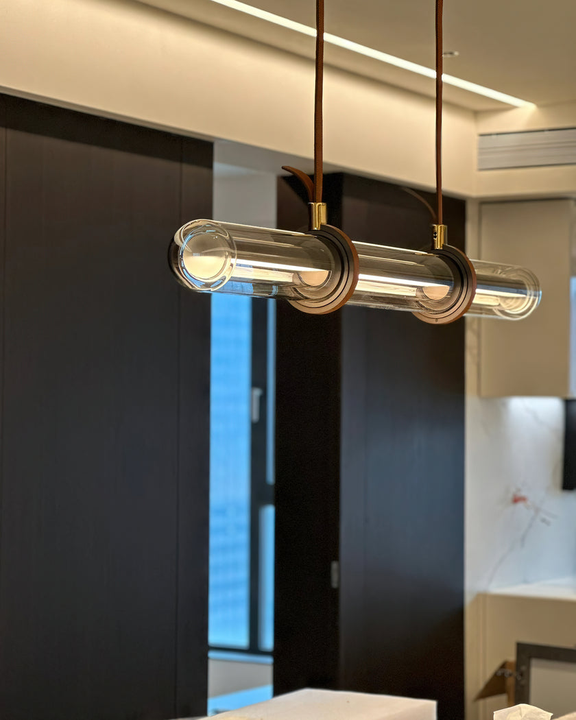 Long Glass Leather Pendant Light