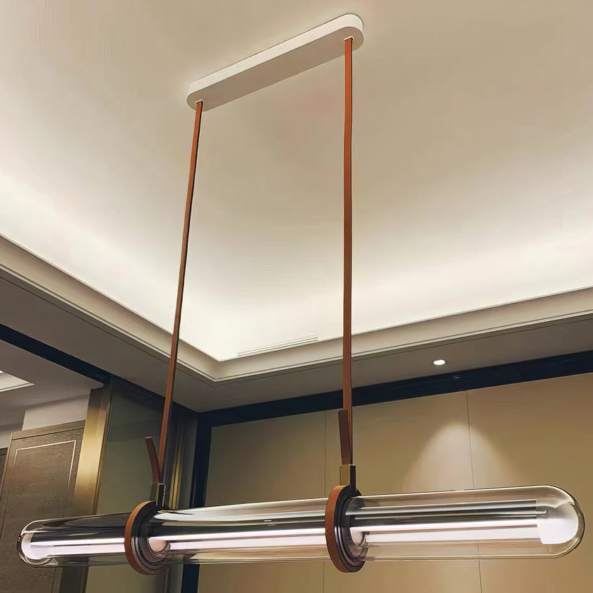 Long Glass Leather Pendant Light