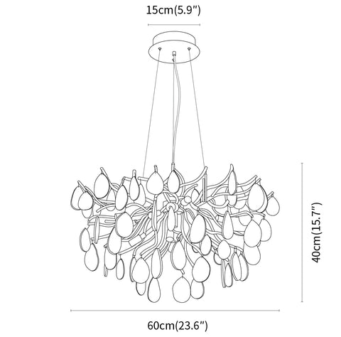 Model B 9 heads: ∅ 23.6″ x H 15.7″