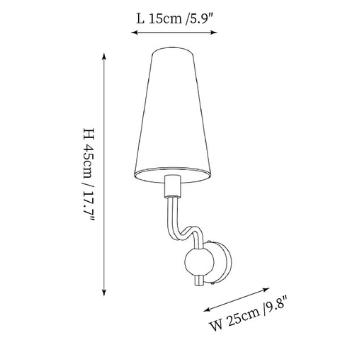 1-Light: L 15cm x W 25cm x H 45cm