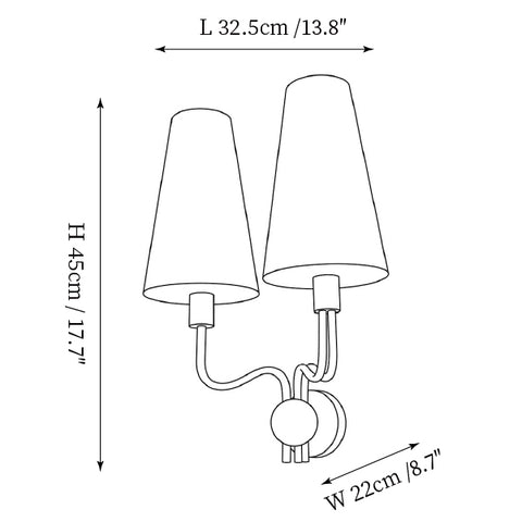 2-Lights: L 33cm x W 22cm x H 45cm