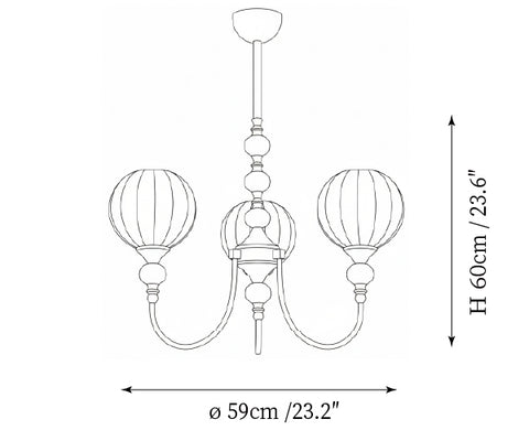 3-Lights: ∅ 23.2″ x H 23.6″ / Dia 59cm x H 60cm