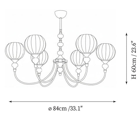 6-Lights: ∅ 33.1″ x H 23.6″ / Dia 84cm x H 60cm