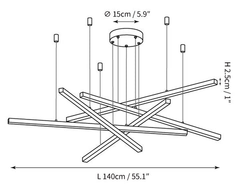 ثريا شريط LED طويل عصرية — رسومات الأبعاد 1