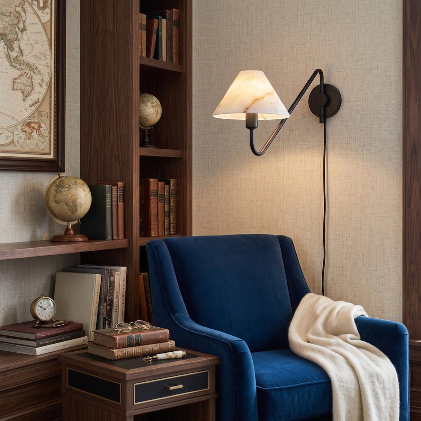 Valmere Plug-In Alabaster Wall Sconce